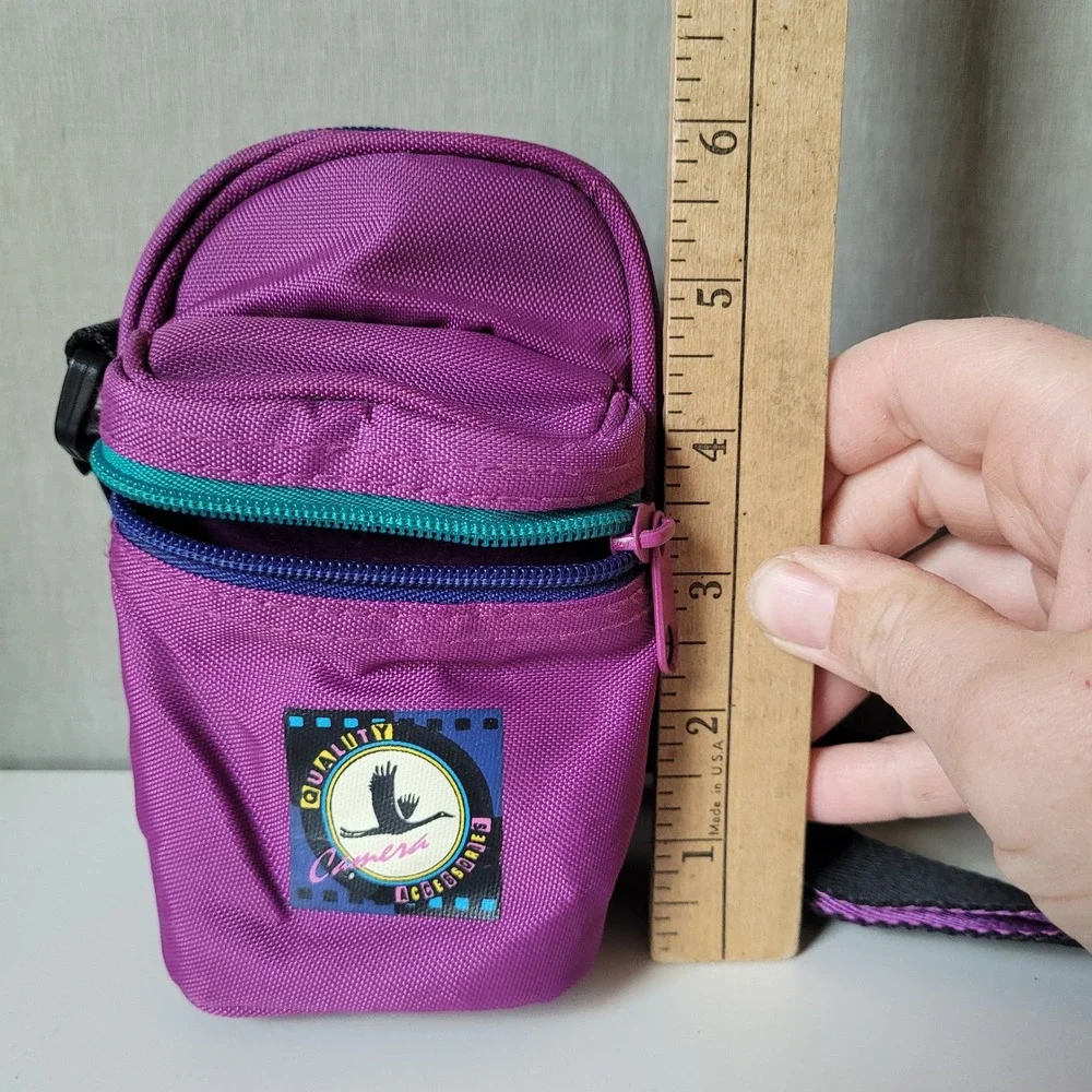 Vintage 90s Purple Compact Camera Bag Shoulder Strap Belt Loop Pouch MIni Case